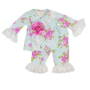 NEW HAUTE BABY baby girls bloomsbury kimono style 2pc set in blue/hot pink